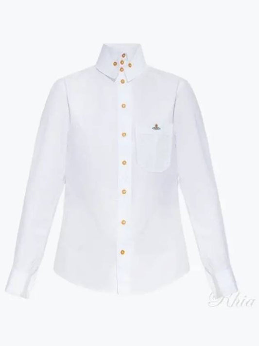 Embroidered Logo Cotton Long Sleeve Shirt White - VIVIENNE WESTWOOD - BALAAN 2