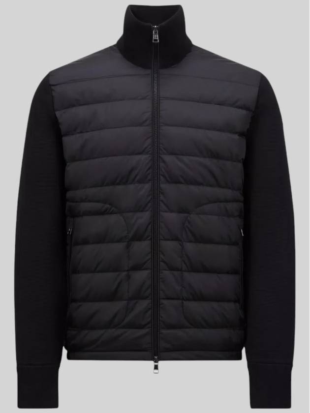 Men's Logo Patch Padded Wool Cardigan Black - MONCLER - BALAAN 2