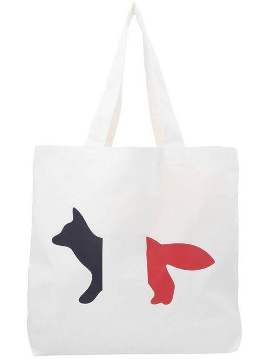 Tricolor Fox Tote Bag White - MAISON KITSUNE - BALAAN.