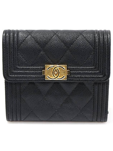 A80734 Black caviar gold boy half wallet 30s - CHANEL - BALAAN 1