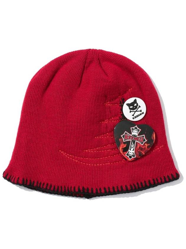 FIRE PIN BUTTON STITCH BEANIE RED - KEEMHII - BALAAN 1