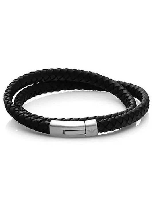 Stainless Steel Signature Leather Bracelet Black - EMPORIO ARMANI - BALAAN 2
