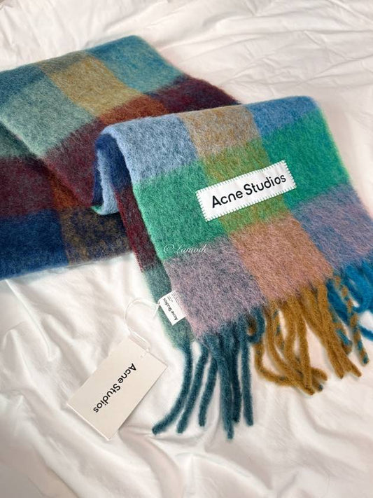 Check Mohair Muffler Turquoise Camel Blue - ACNE STUDIOS - BALAAN 2