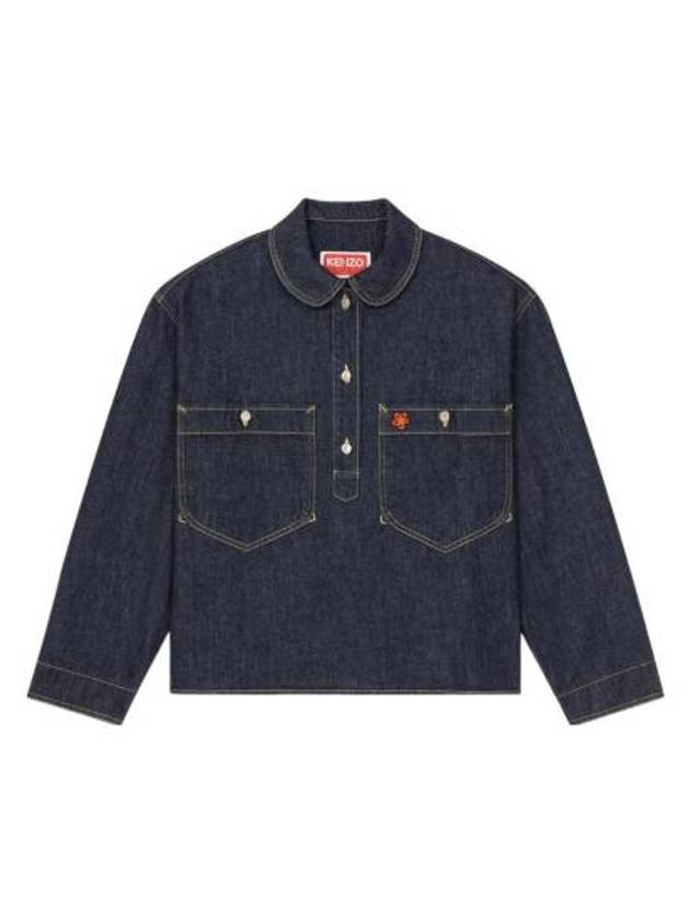 Pocket Denim Polo Shirt Blue - KENZO - BALAAN 2