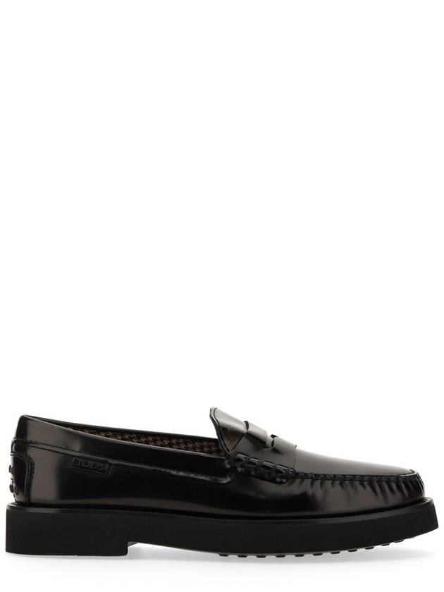 Men's Stamp Logo Leather Penny Loafer Black - TOD'S - BALAAN 3