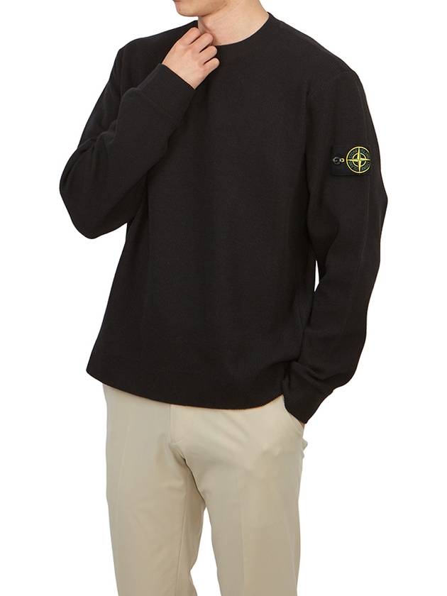 Compass Badge Crew Neck Ribbed Cotton Knit Top Black - STONE ISLAND - BALAAN 5