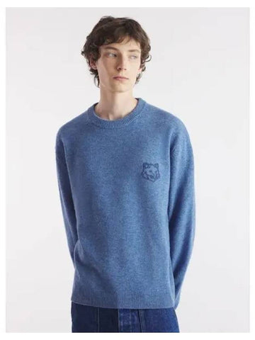 Men s bold foxhead embroidered sweatshirt blue melange domestic product GM0024072937370 - MAISON KITSUNE - BALAAN 1