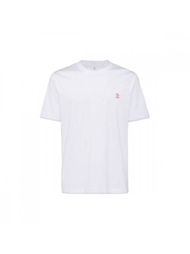 Men's Logo Embroidered Crew Neck Short Sleeve T-Shirt White Red - BRUNELLO CUCINELLI - BALAAN 1