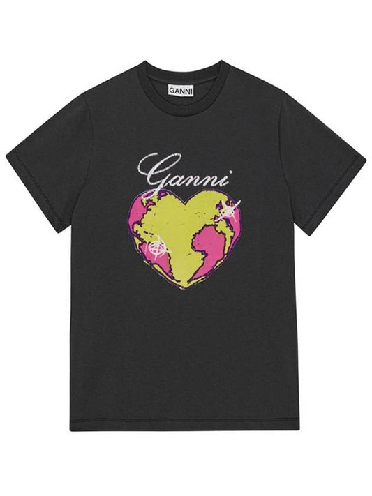 Women's Relax Heart Short Sleeve T-Shirt Volcanic Ash Grey - GANNI - BALAAN 2