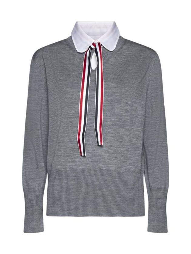 Jersey Stitch Ribbon Tie Knit Top Grey - THOM BROWNE - BALAAN 2