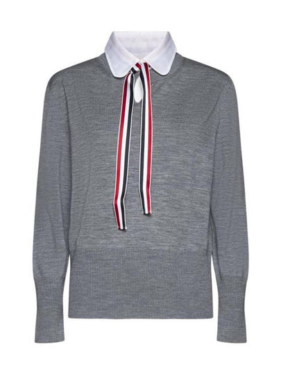 Jersey Stitch Ribbon Tie Knit Top Grey - THOM BROWNE - BALAAN 2