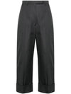 High Waist Cotton Canvas Straight Pants Dark Grey - THOM BROWNE - BALAAN 2