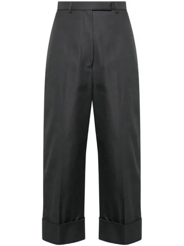 High Waist Cotton Canvas Straight Pants Dark Grey - THOM BROWNE - BALAAN 2