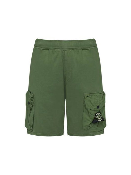 Men's Waffen Patch Cotton Fleece Bermuda Shorts Green - STONE ISLAND - BALAAN 1