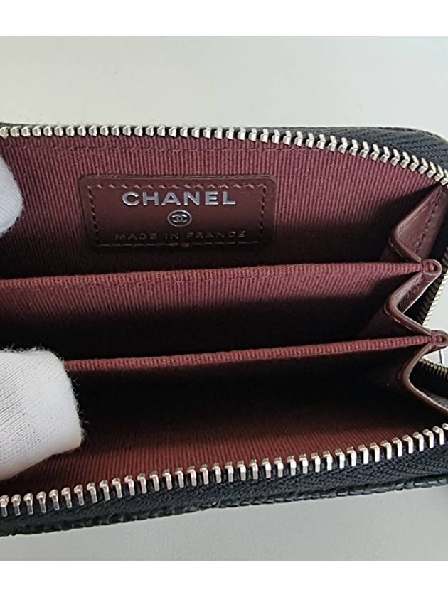 Classic Zipped Coin Purse Grained Calfskin Silver Black - CHANEL - BALAAN 4