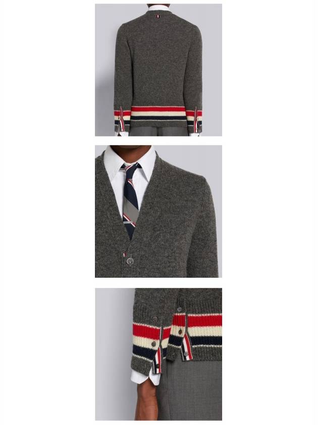 Men's Jersey Stitch Shetland Stripe Classic V-Neck Cardigan Grey - THOM BROWNE - BALAAN 6