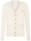 logo embroidery V-neck cardigan white - VIVIENNE WESTWOOD - BALAAN.