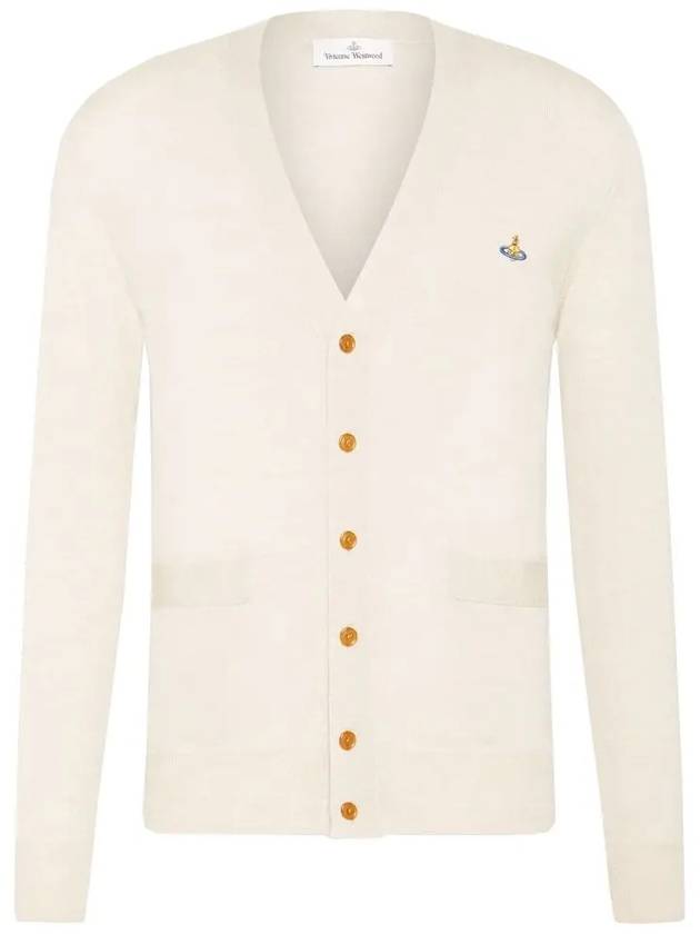 logo embroidery V-neck cardigan white - VIVIENNE WESTWOOD - BALAAN.