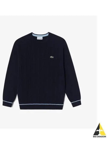 Men s Cable Round Sweater Dark Navy - LACOSTE - BALAAN 1