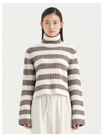 Women s Felt Wool Cashmere Striped Turtleneck Pullover Ivory Light Melange Brown Domestic Product GM0023103066183 - THEORY - BALAAN 1