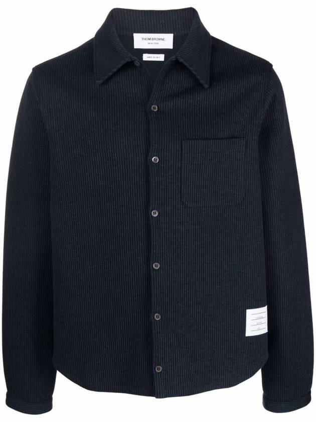 Tech Seersucker Button Down Shirt Jacket Navy - THOM BROWNE - BALAAN 1