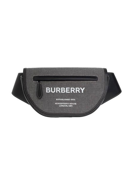 Olympia Horseferry Print Canvas Small Belt Bag Black Gray - BURBERRY - BALAAN 1