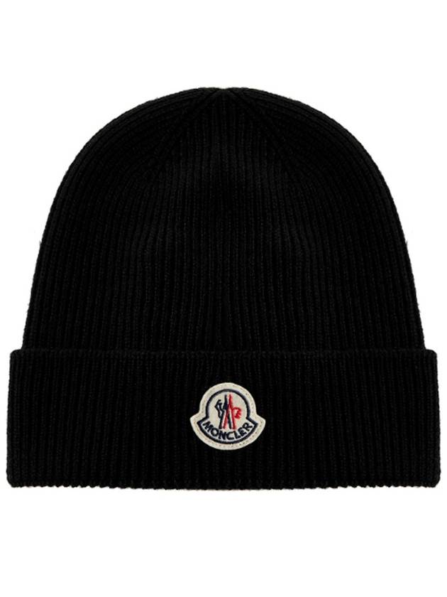 Logo Patch Wool Unisex Beanie Black 3B70500A9342999 - MONCLER - BALAAN 1