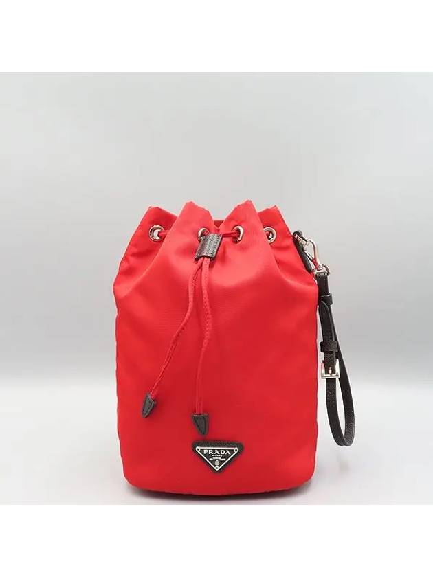 1NE369 Red Bella Triangular Logo Re Nylon Drawstring Pouch - PRADA - BALAAN 1