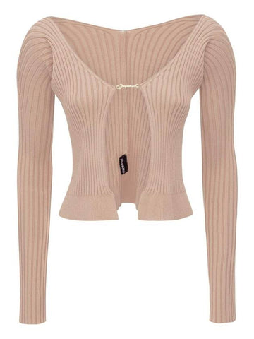 La Maille Pralu Longue Micro Charm Logo Cardigan Light Brown - JACQUEMUS - BALAAN 1