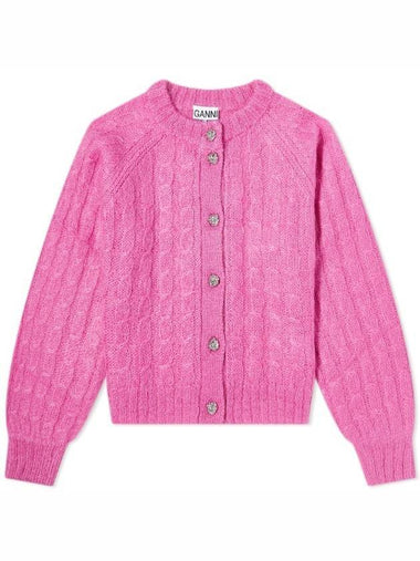 Women's Jewel Button Relaxed Mohair Cardigan Pink - GANNI - BALAAN 1