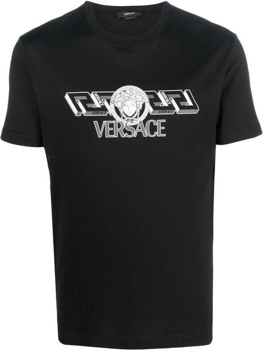 Men's La Greca Logo Short Sleeve T-Shirt Black - VERSACE - BALAAN 1