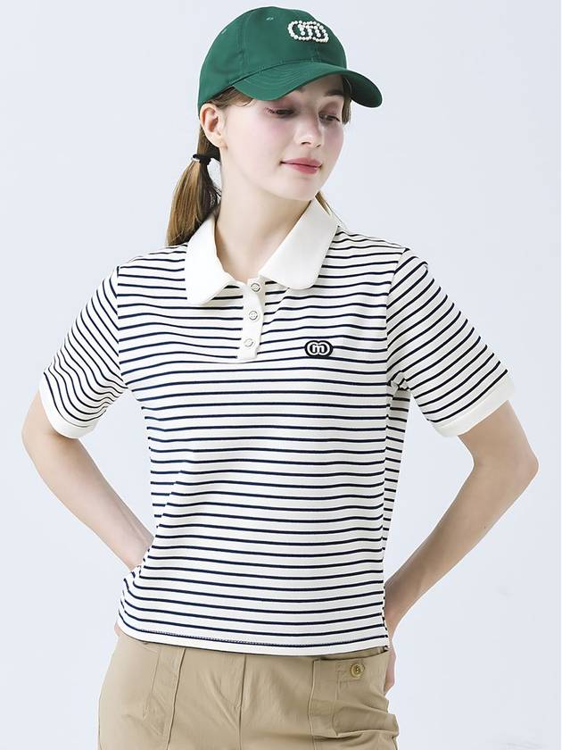 Doyou Know MC Women s Petite Stripe Loose Fit Short Sleeve Beige T shirt DO3242TS81 - DOYOUKNOWMC GOLF WEAR - BALAAN 4