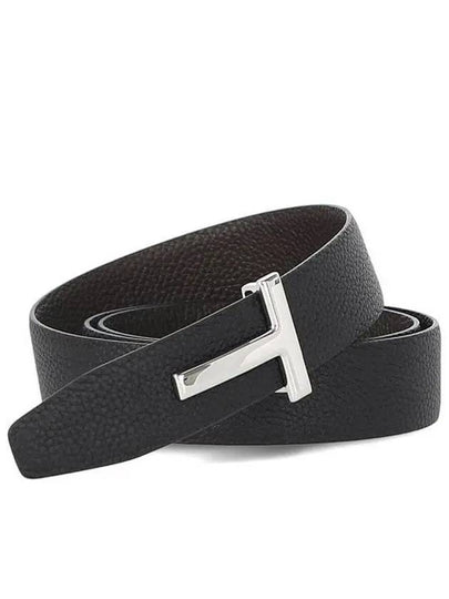 Silver Hardware T Logo Reversible Leather Belt Brown - TOM FORD - BALAAN 2