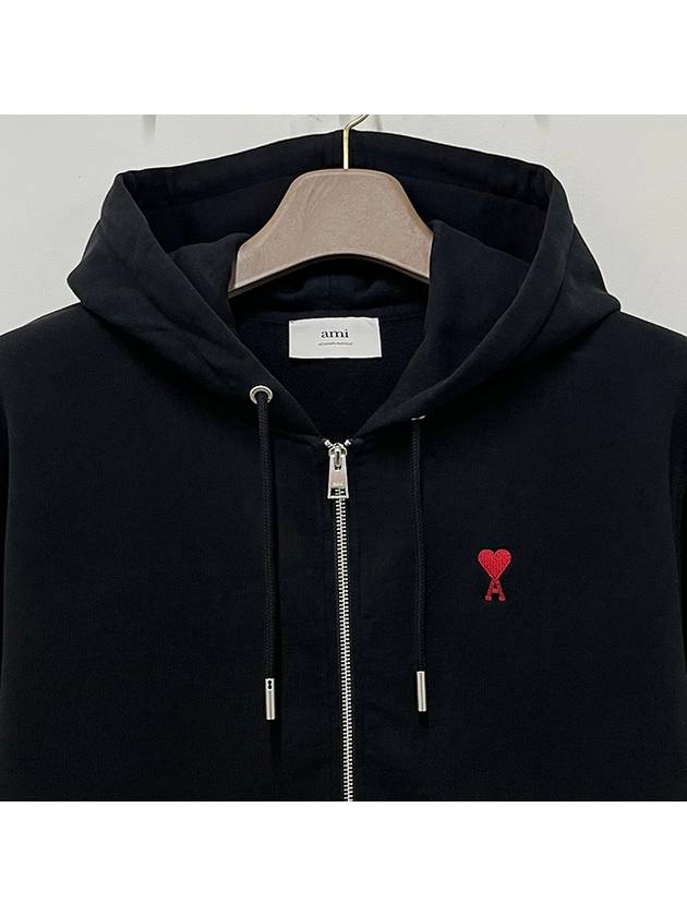 Heart Logo Drawstring Cotton Zip-Up Hoodie Black - AMI - BALAAN 4