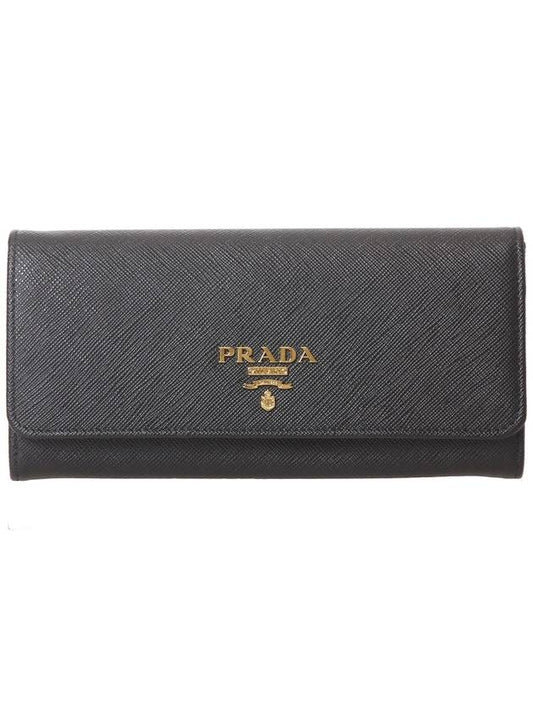 Metal Logo Saffiano Long Wallet Black - PRADA - BALAAN 2