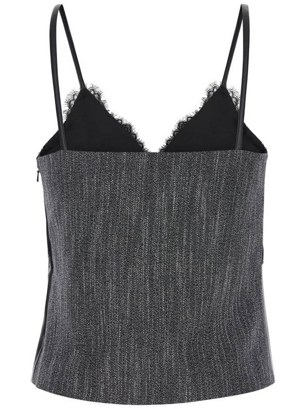 Black Top With Lace Trim In Eco Leather And Fabric Woman - ALBERTA FERRETTI - BALAAN 2