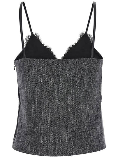 Black Top With Lace Trim In Eco Leather And Fabric Woman - ALBERTA FERRETTI - BALAAN 2