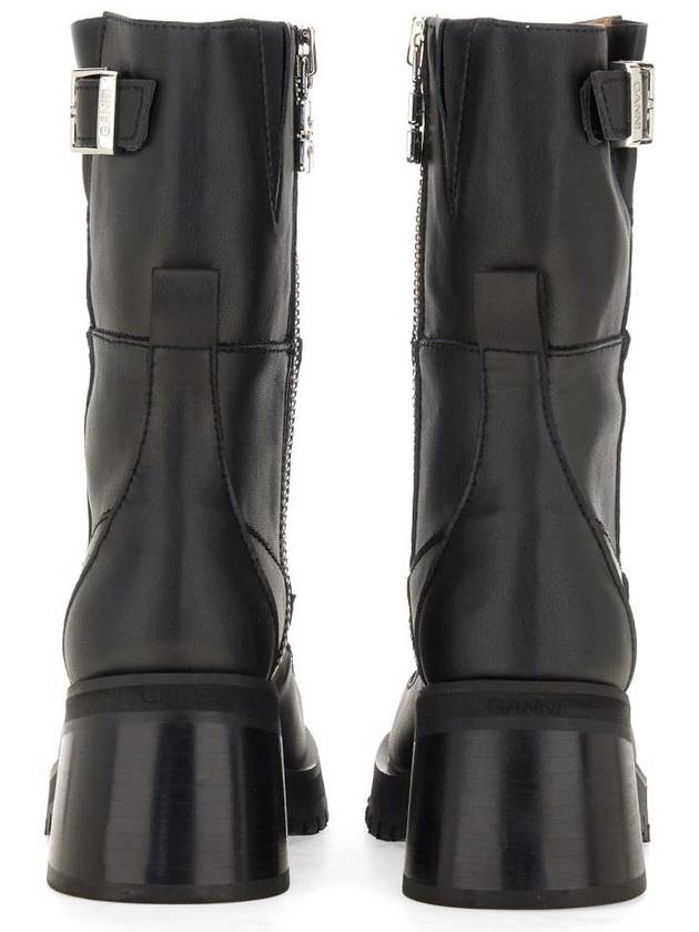 Buckle Leather Walker Boots Black - GANNI - BALAAN 4