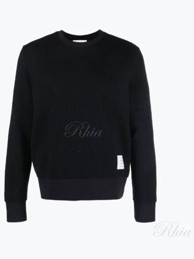 Seersucker Loopback 4 Bar Crew Neck Sweatshirt Navy - THOM BROWNE - BALAAN 2