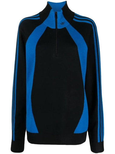 Logo Quarter Zip Jumper Knit Top Blue - ADIDAS - BALAAN 1