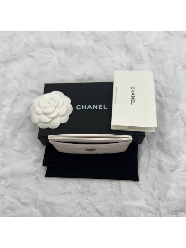 Classic Card Holder Shiny Grained Calfskin Silver Metal White - CHANEL - BALAAN 6