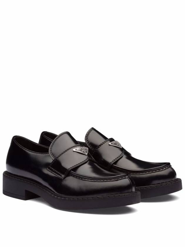 Chocolate Brushed Leather Loafers Black - PRADA - BALAAN 3