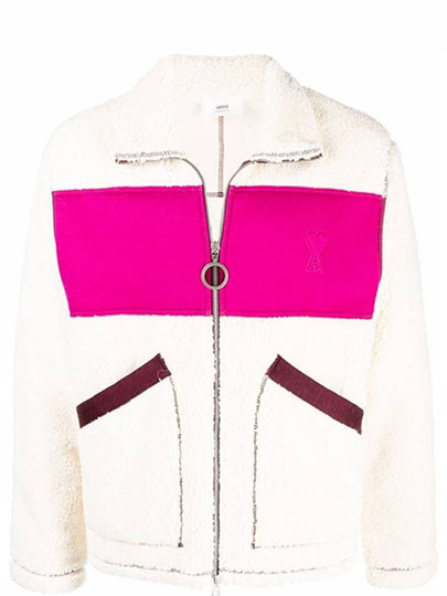 Heart Logo Fleece Fur Zip-Up Jacket Off-White Fuchsia - AMI - BALAAN 2