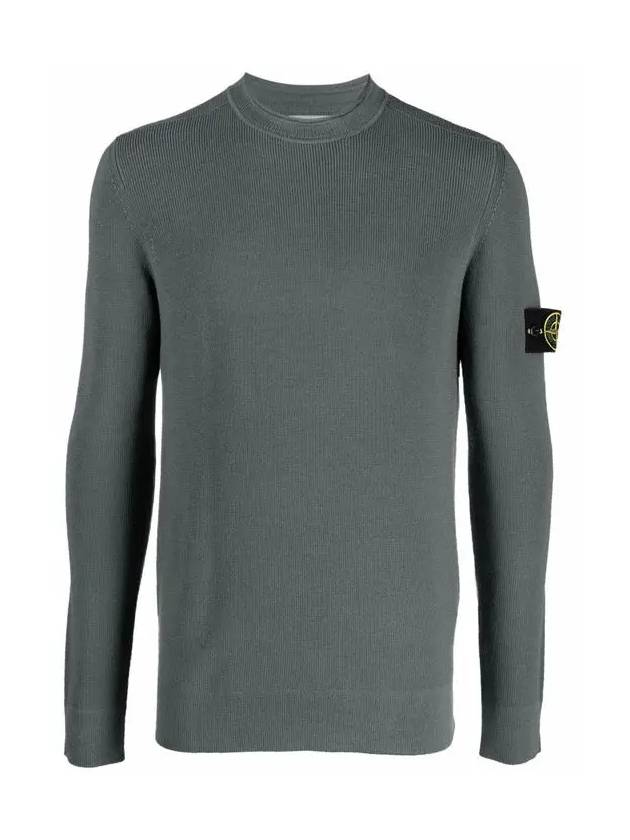 Wappen Patch Crew Neck Ribbed Wool Knit Top Grey - STONE ISLAND - BALAAN 3