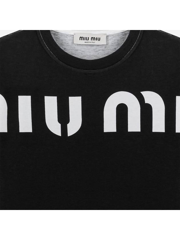 Logo Print Cotton Short Sleeve T-Shirt Black - MIU MIU - BALAAN 4