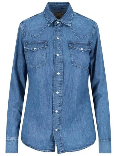 Women's Denim Western Long Sleeve Shirt Blue - POLO RALPH LAUREN - BALAAN 1