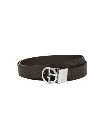 Men s Logo Buckle Wave Leather Belt Dark Brown - GIORGIO ARMANI - BALAAN 1