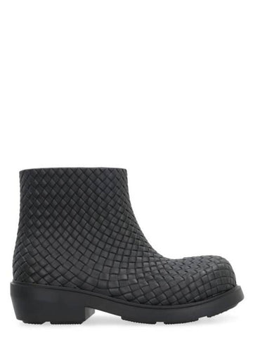 Fireman Intrecciato Leather Ankle Boots Black - BOTTEGA VENETA - BALAAN 1