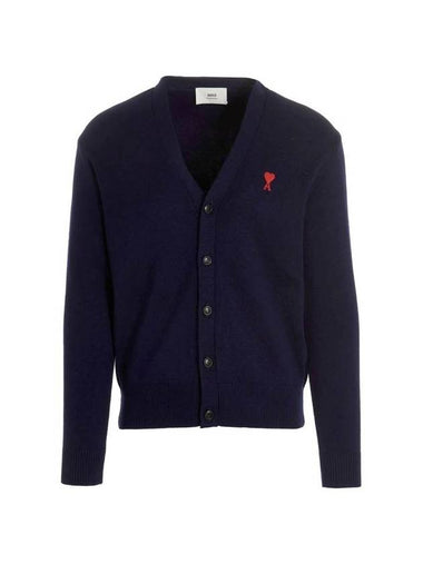 Small Heart Logo Wool Cardigan Navy - AMI - BALAAN 1