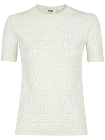 FF intarsia viscose knit top white - FENDI - BALAAN 1